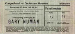 Gary Numan Munich Ticket 1980